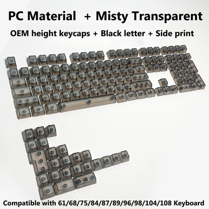 Full Sets Transparent Keycaps for Mechanical Keyboard Front/Side/None Print RGB Backlit Full/Misty Transparent Keycap 130+ Key