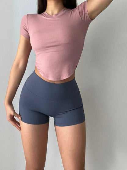 Hip lifting fitness yoga shorts, three-quarter pants, female high-waisted peach nude running sports shorts, quick-drying, GymHUB