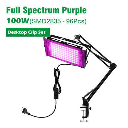 AC220V LED Plant Grow Light 50W/100W Phyto Lamp Full Spectrum Growing Lights with Bracket Adjustable Tripod for Seeds Veg Flower