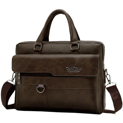 The neutral color men's handbag is suitable for business trips and can also be carried on one shoulder.It is made of PU material