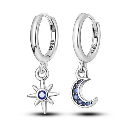 925 Sterling Silver Moon Universe Starry Sky Series Charm Earrings Women Blue Shiny Zircon Daily Wear Jewelry