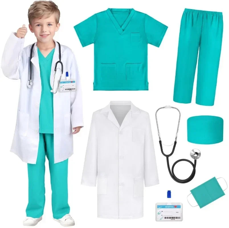 Children's, Men's, and Women's Retro Dance Clothes, Children's White Lab Coat, and Small Doctor's Surgical Clothes. Cosplay Costumes