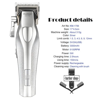 Kemei KM-3023-702 Baber Professional Hair Clipper Hair Cutting Machine With Charging Base For Men Electric Hair Trimmer Men Gift
