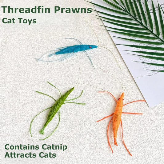 Catnip-infused simulated wool shrimp cat toy for interactive stress relief, teeth grinding, and dental cleaning.