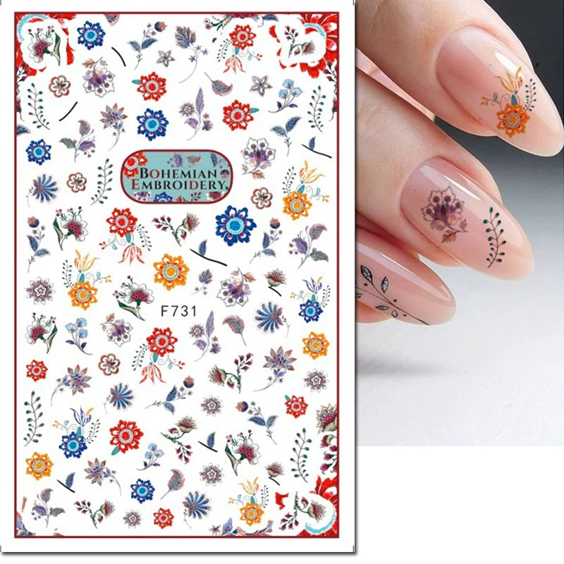 3d Nail Art Decals Tropical Palm Leaves Flowers Laces Faces Adhesive Sliders Nail Stickers Decoration For Nail Manicure