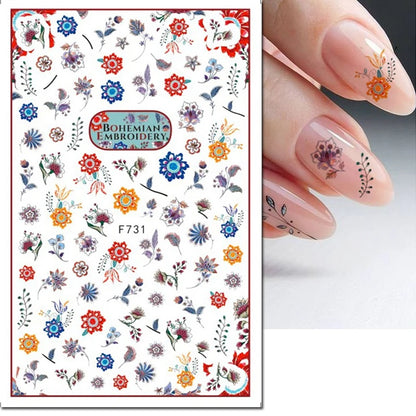 3d Nail Art Decals Tropical Palm Leaves Flowers Laces Faces Adhesive Sliders Nail Stickers Decoration For Nail Manicure