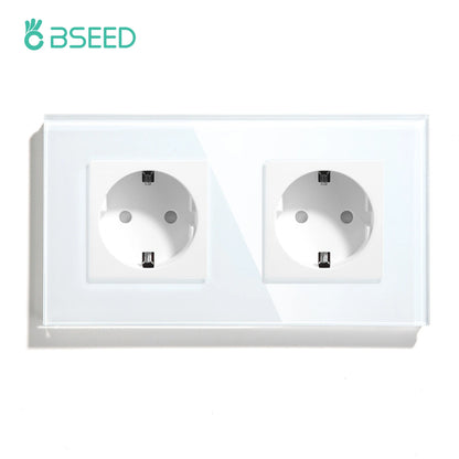 BSEED EU Standard Wall Electrical Sockets Type-C Outlets Wall Power Socket USB Charge Port Glass Panel Kids Protection 16A