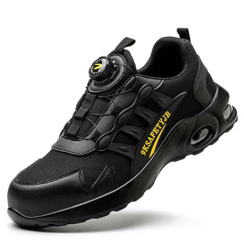 Men Rotating Button Safety Shoes, Steel Toe Work Sneakers, Indestructible Shoes, Puncture-Proof Work Boots, Air Cushion Safety Shoes