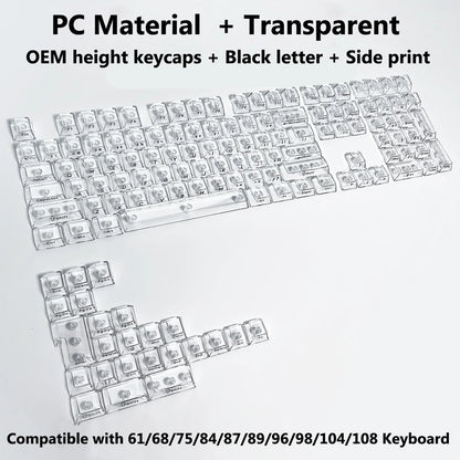 Full Sets Transparent Keycaps for Mechanical Keyboard Front/Side/None Print RGB Backlit Full/Misty Transparent Keycap 130+ Key
