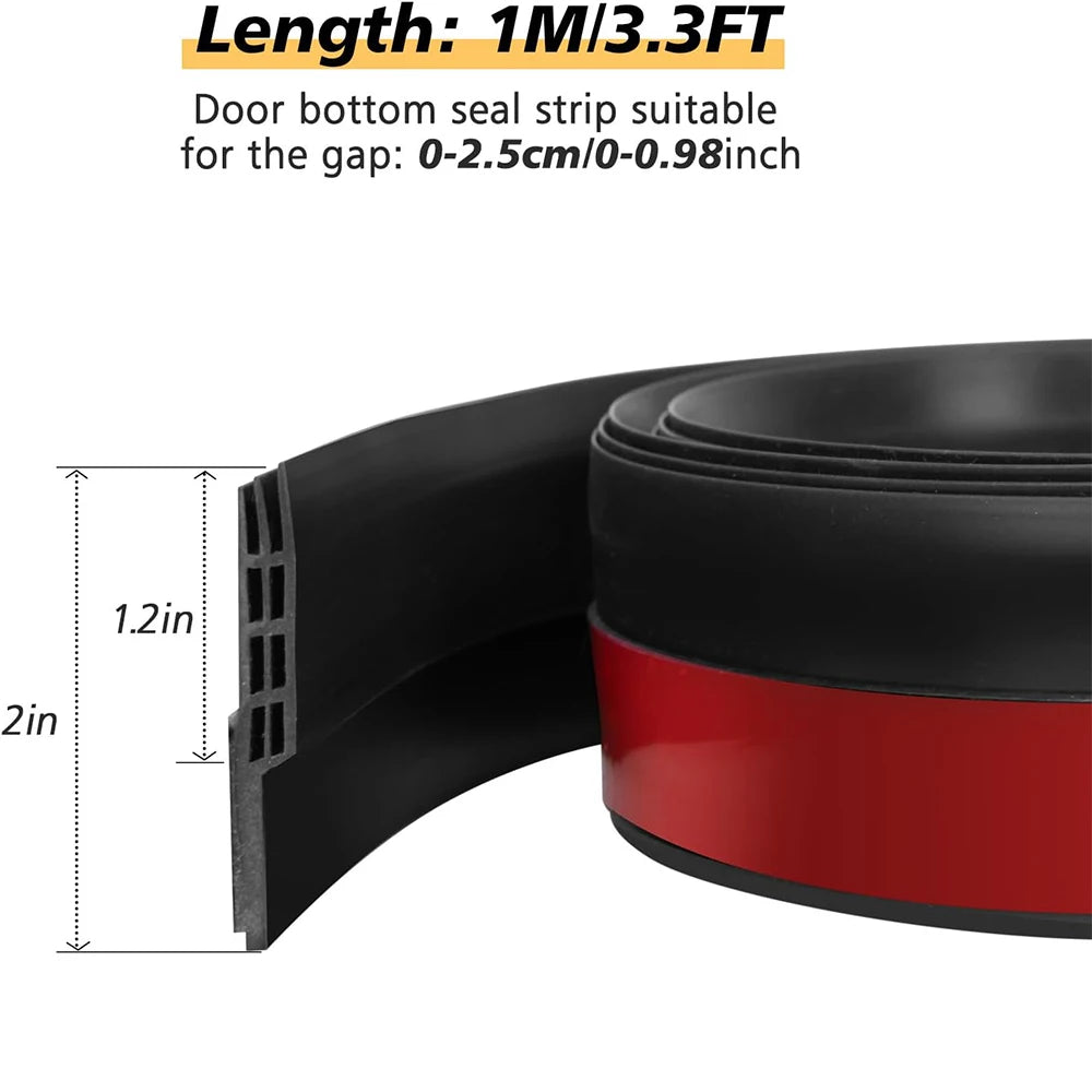 1m Under Door Draft Stopper Weatherstrip 5 Colors Flexible Silicone Rubber Sealing Strip Self-adhesive Window Gap Acoustic Tape