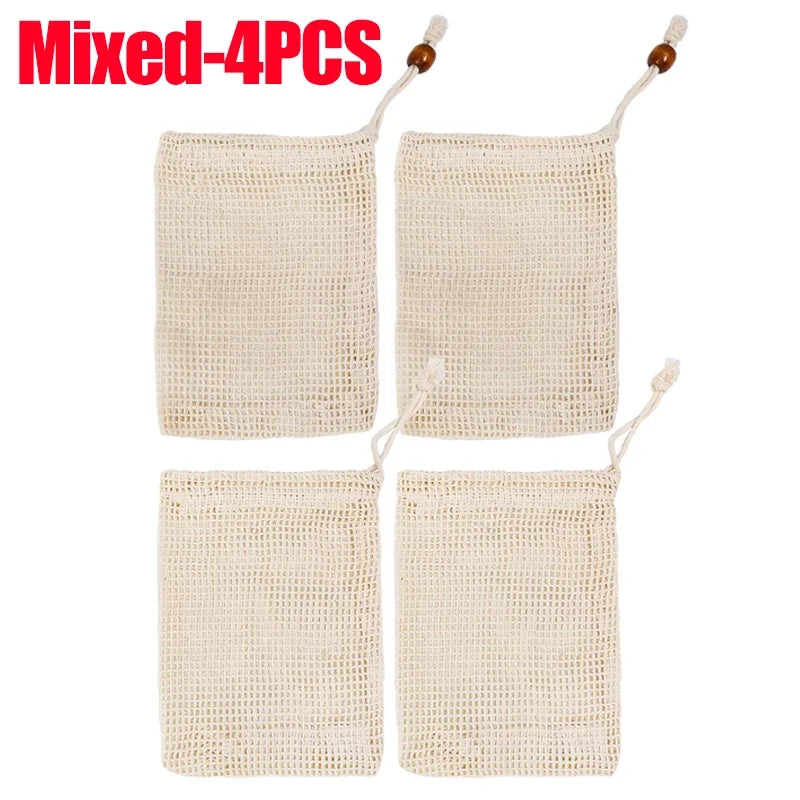 1/10PCS Hangable Soap Bags Natural Cotton Linen Foaming Soap Net Bag Body Soap Cleanser Net Bags Household Shower Cleaning Tools