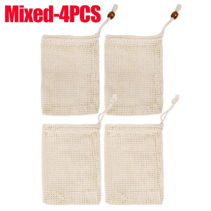 1/10PCS Hangable Soap Bags Natural Cotton Linen Foaming Soap Net Bag Body Soap Cleanser Net Bags Household Shower Cleaning Tools