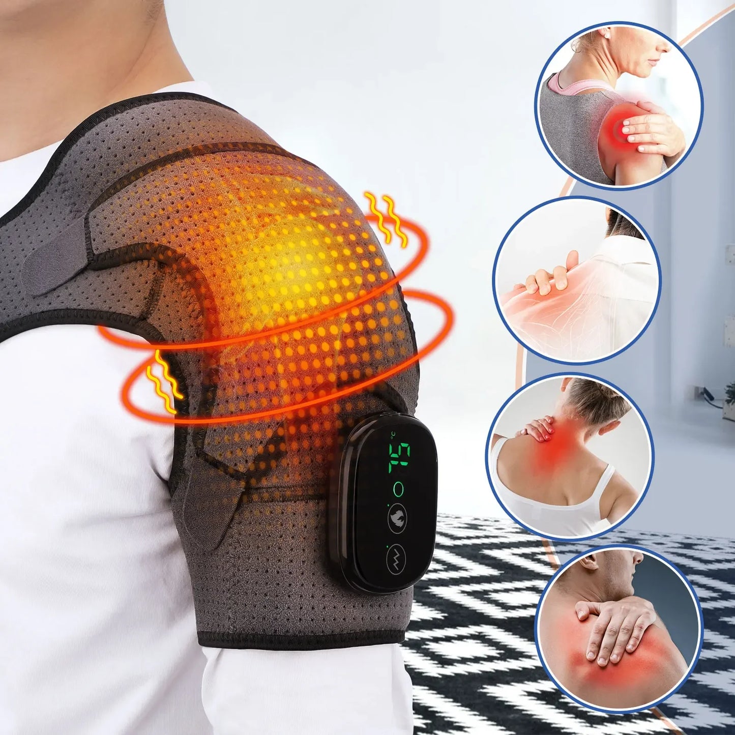 Electric Heating Shoulder Massage Belt Back Shoulder Brace Shoulder Support Adjustable LED Hot Compress Heating Shoulder Shawl