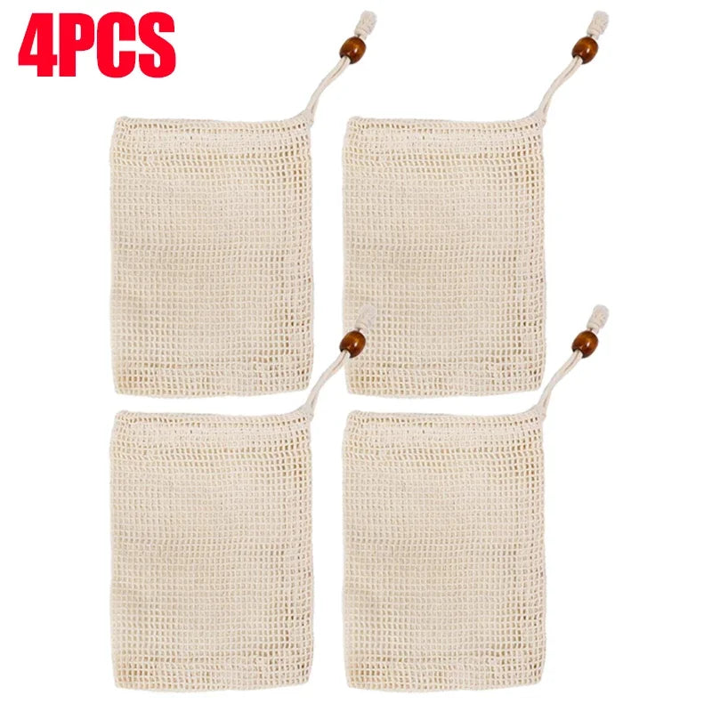 1/10PCS Hangable Soap Bags Natural Cotton Linen Foaming Soap Net Bag Body Soap Cleanser Net Bags Household Shower Cleaning Tools