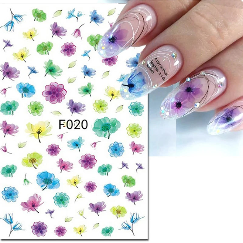 3d Nail Art Decals Tropical Palm Leaves Flowers Laces Faces Adhesive Sliders Nail Stickers Decoration For Nail Manicure