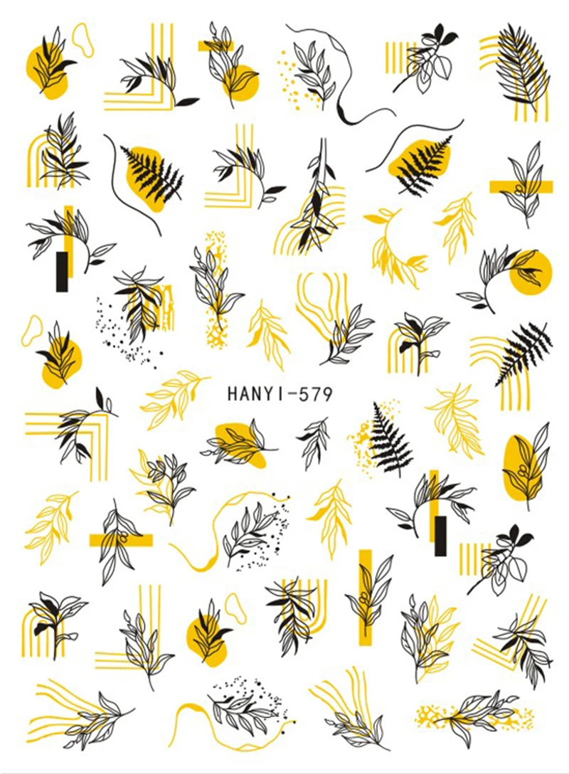 3d Nail Art Decals Tropical Palm Leaves Flowers Laces Faces Adhesive Sliders Nail Stickers Decoration For Nail Manicure