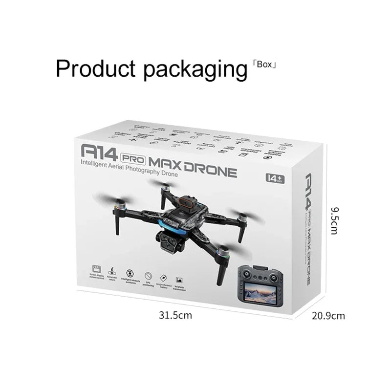 Drone A14Pro Max 8K HD Three Camera Brushless Optical Flow Obstacle Avoidance Foldable Quadcopter UAV 4.5-inch Large Screen Toys