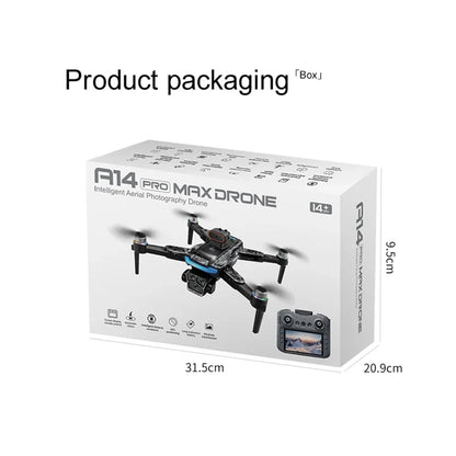 Drone A14Pro Max 8K HD Three Camera Brushless Optical Flow Obstacle Avoidance Foldable Quadcopter UAV 4.5-inch Large Screen Toys