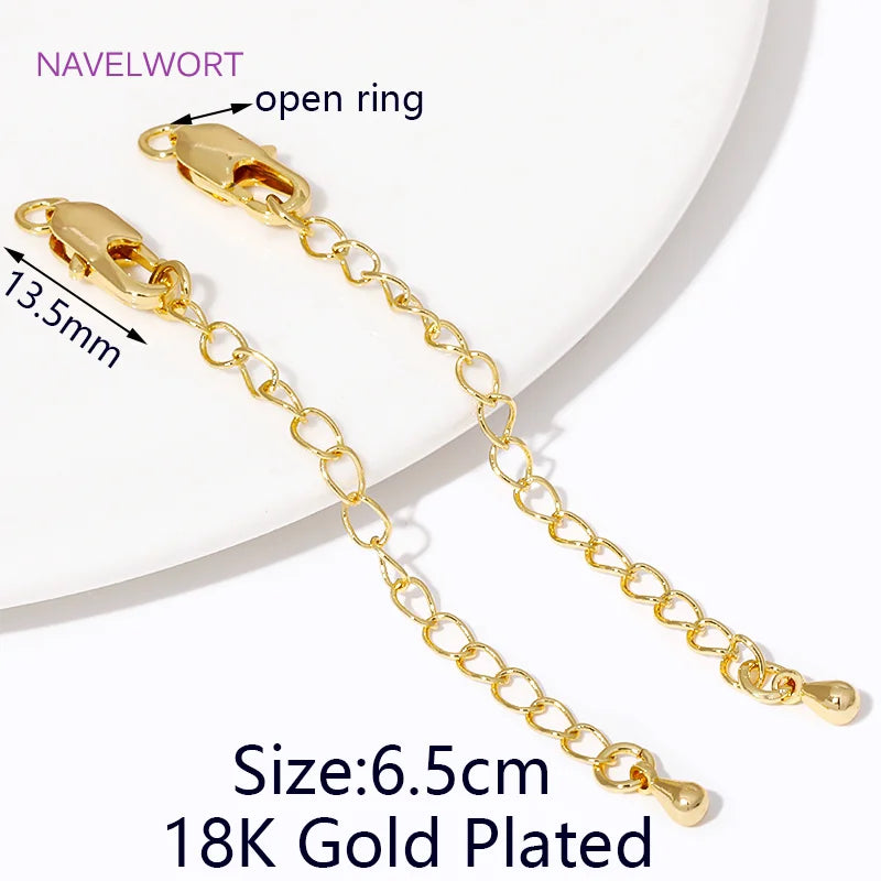 1/3/5Pcs/lot, 18K Gold Plated Round Extension Chain For Jewelry Making, Brass Extended Tail Chain, DIY Necklace Accessories