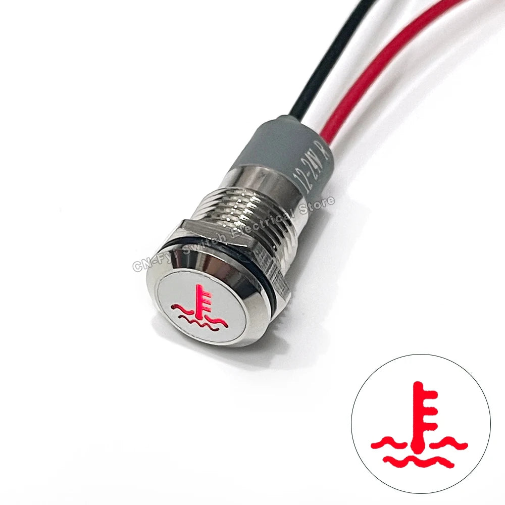 8/12/14MM Waterproof Symbol LED Indicator Light 12V 24V Silver Metal Indicator Turn Signal Pilot Light with Wire Car Dashboard