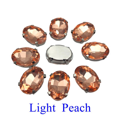 Glass Rhinestones, Oval Shape Diamond With Claw Sew On Strass Metal Base, Buckle Crystal Stone Beads For Clothes