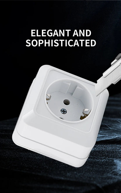 WESA White Wall Mount Socket EU Standard Electrical Outlett Ground Vintage Surface Power Socket Plug Flame Retardant Plastic