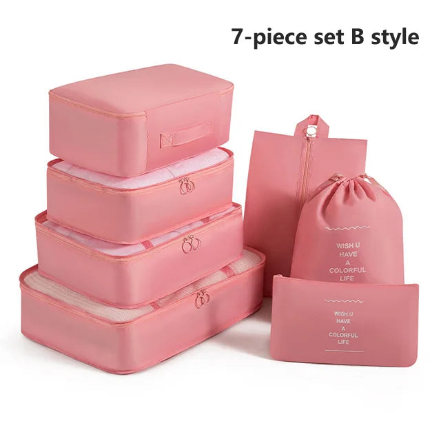 7Pcs, Travel Organizer, Storage Bags, Wardrobe Cube Suitcase Packing Cubes Set Storages, Luggage Clothes Shoe Pouch Folding