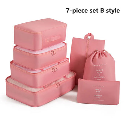 7Pcs, Travel Organizer, Storage Bags, Wardrobe Cube Suitcase Packing Cubes Set Storages, Luggage Clothes Shoe Pouch Folding