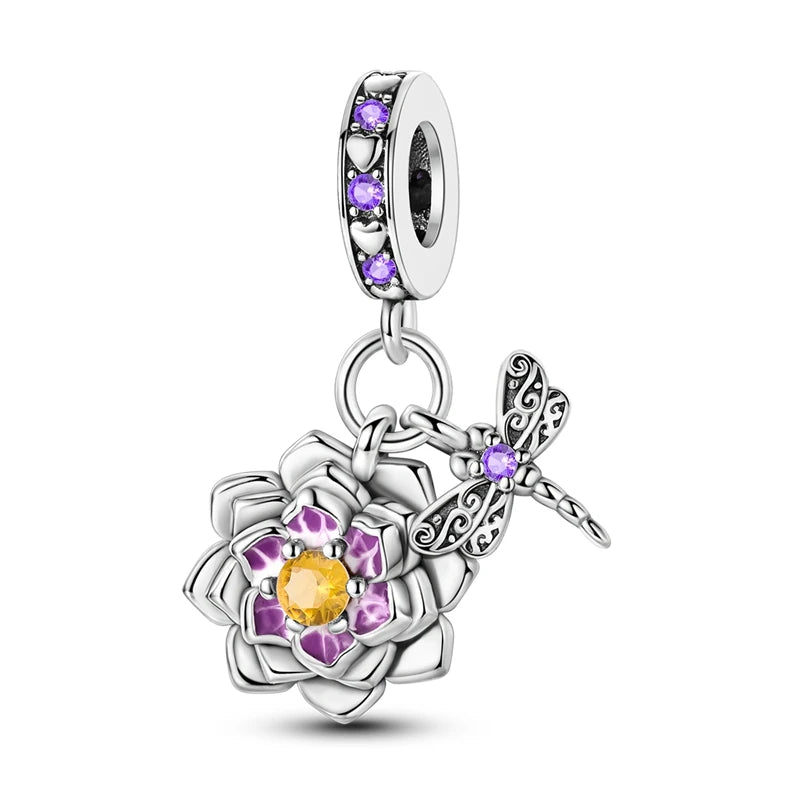 100% 925 Sterling Silver Exquisite Colored Dragonfly Charms Pendants Sparkling Zircon Fit Qikaola Original Bracelets DIY Jewelry