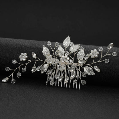 Crystal Pearl Hair Comb Clip Pin Alloy Leaf Hair Comb Handmade Headband Tiara For Women Bride Wedding Hair Accessories Jewelry