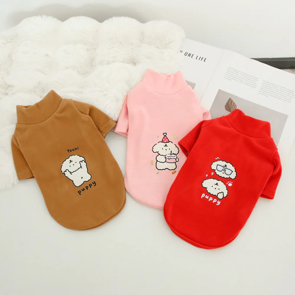 Dog Autumn/Winter Plush Hoodie Cute Cartoon Dog Warm Base Coat Pet Double-Sided German Plush Thick High-Neck Coat