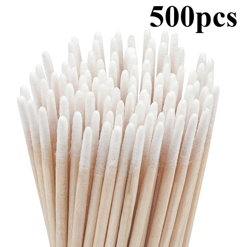 100/300/500 Pcs Disposable Ultrasmall Cotton Swab Brush Lint-Free Micro Wood Makeup Brushes for Eyelash/Tattoo Cleaning, Tattoo Accessories