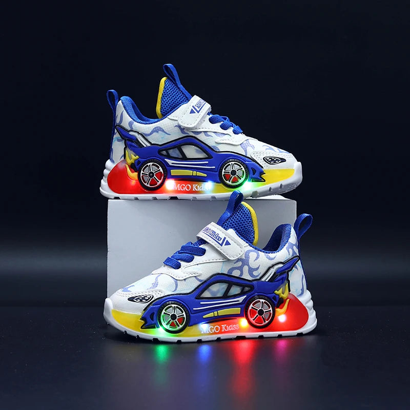 Mgo Kidss New Spring and Autumn Children's Car-Themed Boys' Sneakers, Cartoon Light-Up Shoes for Kids, Boys' Glowing Running Shoes for Ages 1-3-6, Led Light-Up Shoes, Lightweight Boys' Shoes, Light-Up Sneakers, Christmas/Halloween Gifts