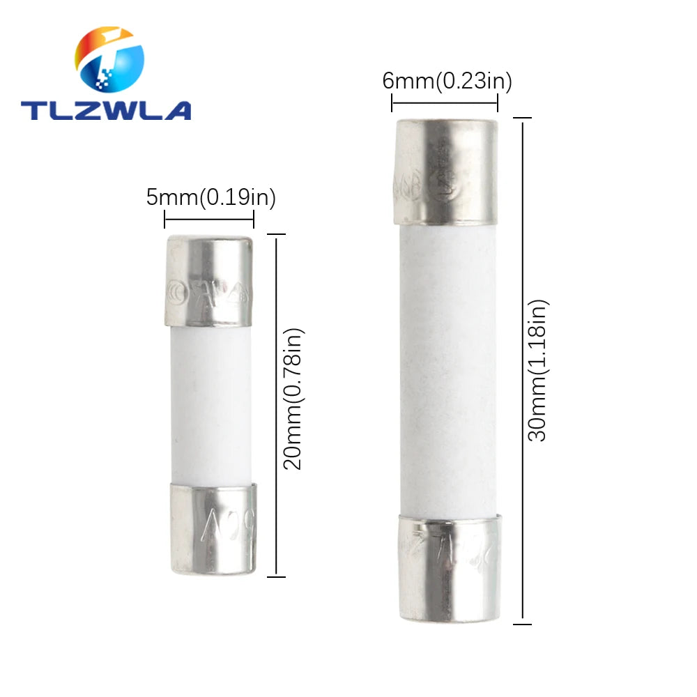 10PCS, 5X20MM 6X30MM Fast Blow Ceramic Fuse, 5*20mm 250V 0.1A 0.25A 0.5A 1A 1.5A 2A 2.5A 3A 3.15A 4A-30A Slow Break The Fuse Tube