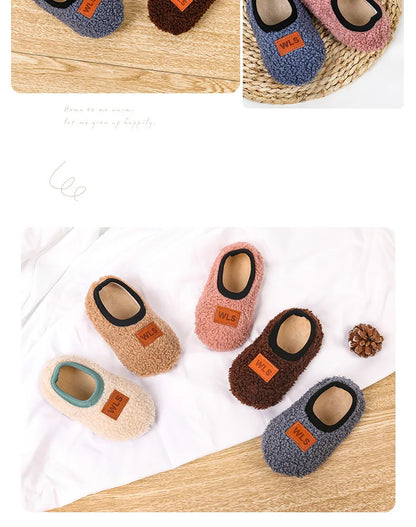 Autumn Winter Warm Baby Slippers, Toddler Plush Floor Sock Shoes, Boys Girls Soft Anti-slip Walking Shoes, Indoor Home Kids Socks