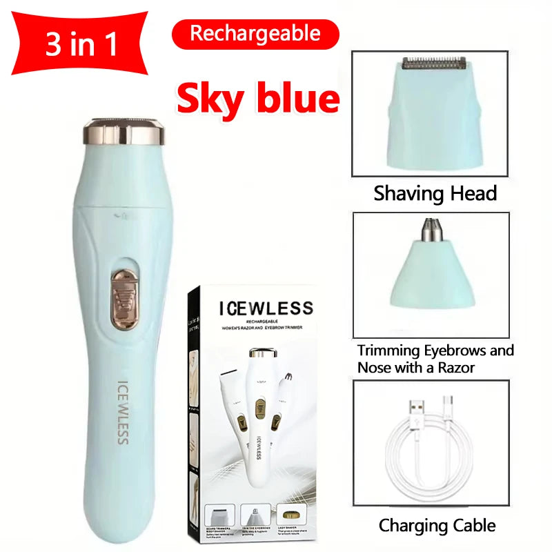 SoftAura 3 IN 1Electric Hair Trimmer for Women Waterproof Painless Body Hair Removal Bikini Arm Leg Face Shaver Personal Care
