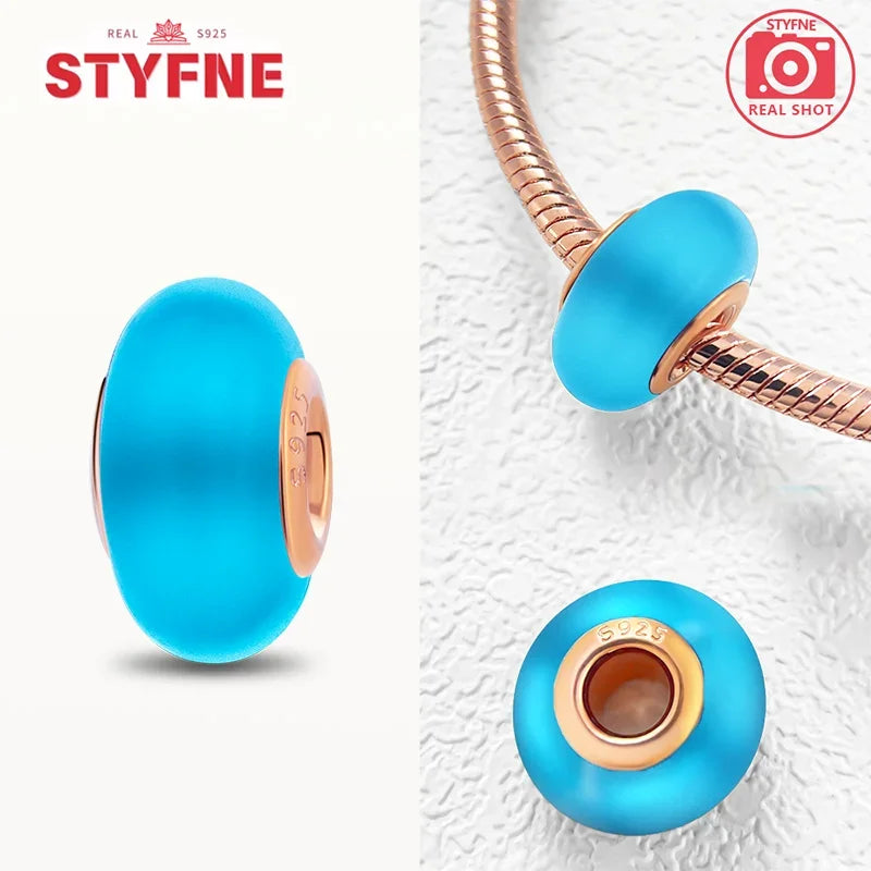 925 Sterling Silver Blue Series Crystal Enamel Murano Charm Bead Fits Original Bracelet for Women DIY Fine Jewelry Gifts