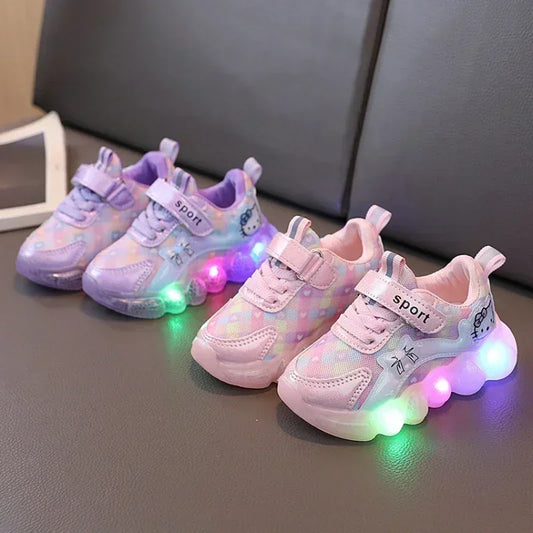 Sanrio Hello Kitty Girl Kawaii Shine Sneakers Spring and Autumn Student Cartoon Child Non-Slip Casual Shoes New Style
