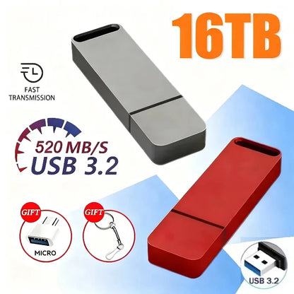 16TB Flash Drive USB3.2 High Speed Transfer Type C U Metal Flash SSD Portable Mini Flash Drive Memory Waterproof U Drive