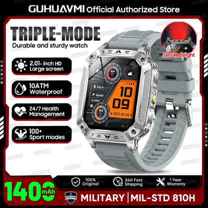 2026 Outdoors Durable Men Sports Smart Watch 1400mAh Battery LED Flashlight IP69K Waterproof Bluetooth Call Military Smartwatchs