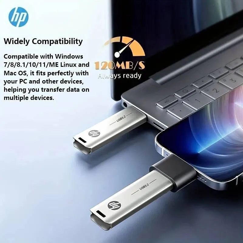 HP USB Flash Drive, 3.2 32GB 64GB, High Speed Sticks, External Storage, Metal Pen Drive, Creative Personality Car Music