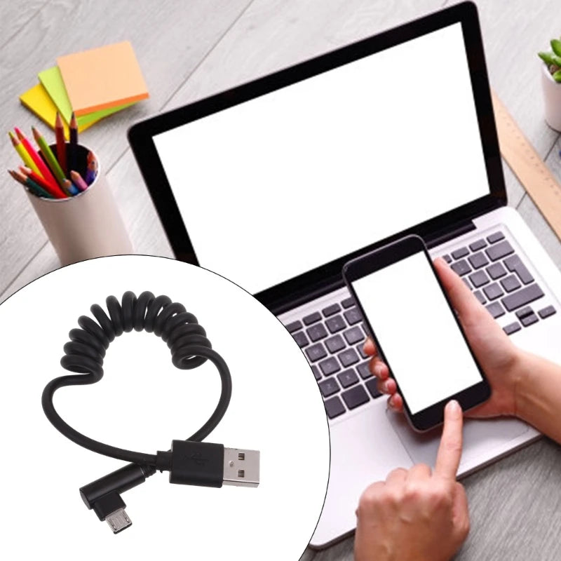 60W Fast Charging USB C to USB2.0, USB A to Micro USB, Type C to Type C Coiled Cable, 90 Degree Right Angle Design Cable for Smartphone Tablet Speaker Headphone
