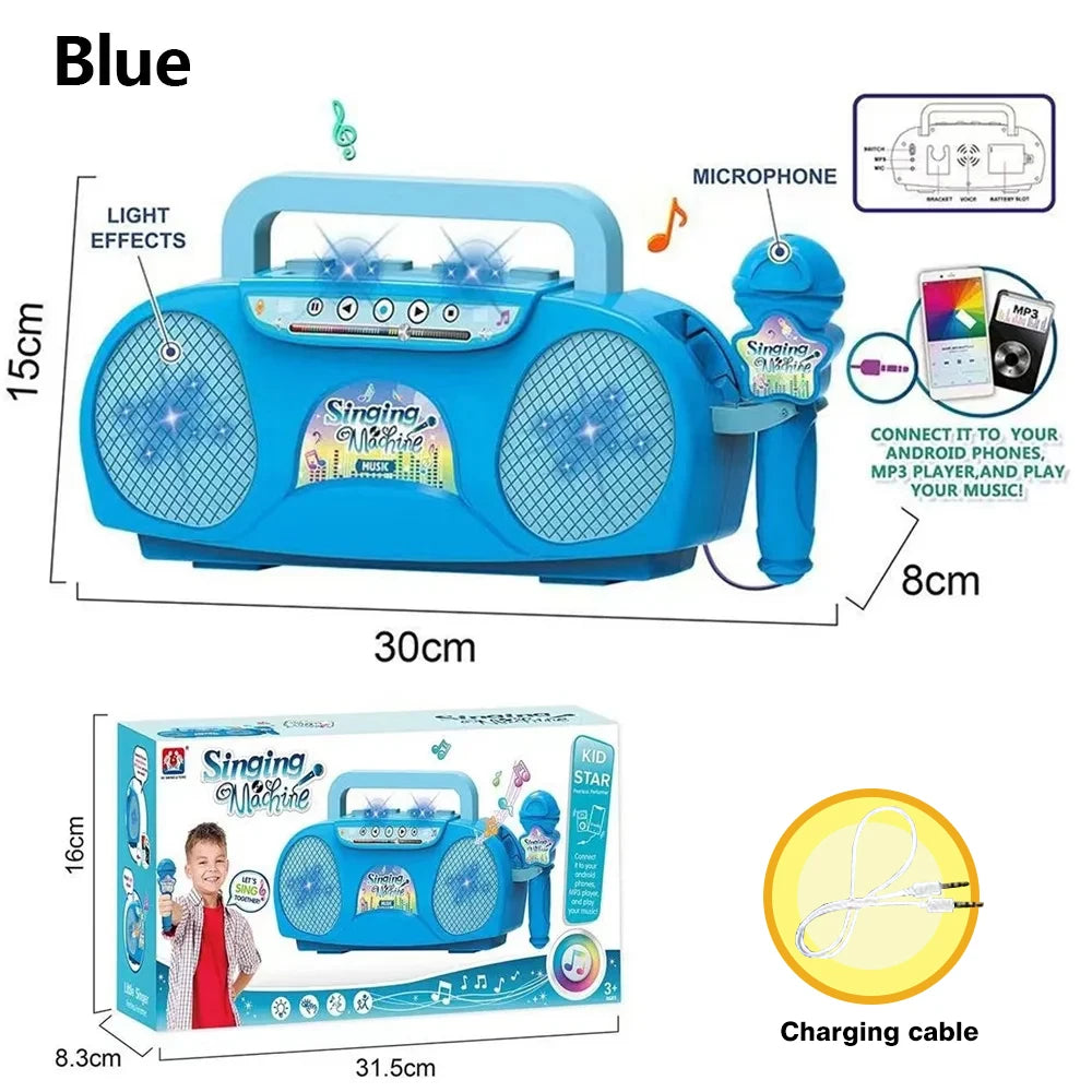 Kid Karaoke Singing Machine with Microphone Portable Musical Instrument with Light Educational Toy Girl Boy Party Birthday Gift
