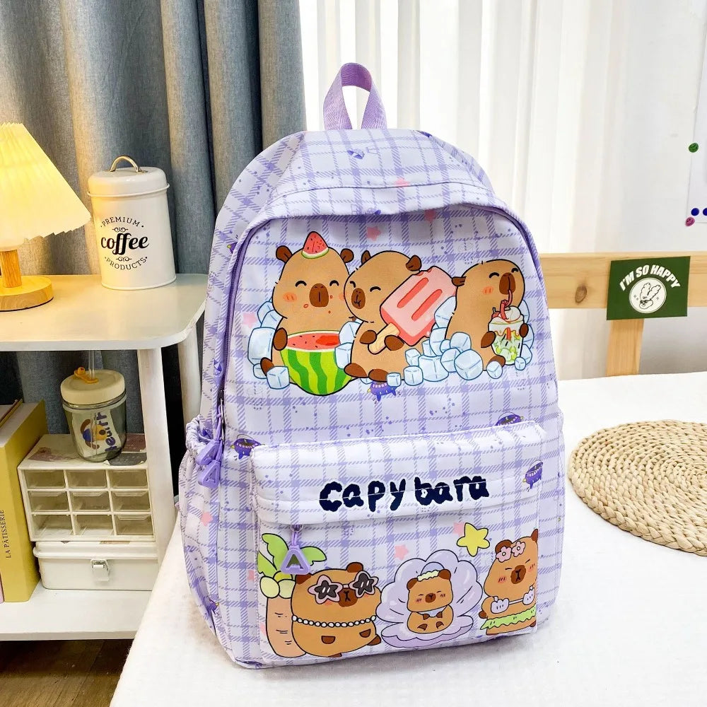 Cute Large Capacity Capybara Backpack, Cartoon Breathable Student Schoolbag, Nylon Ultra-light Book Bag, Back to school Girl