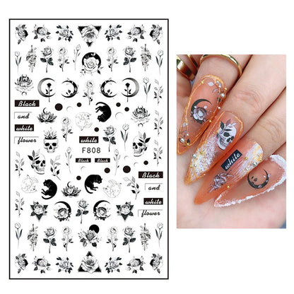 3d Nail Art Decals Tropical Palm Leaves Flowers Laces Faces Adhesive Sliders Nail Stickers Decoration For Nail Manicure