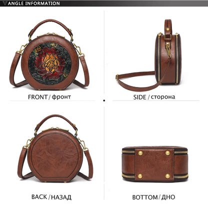 Vintage Handbag Women Shoulder Bag Luxurious Designer Round Bag High-quality Gift Embossed Printed Crossbody Purse for New Women