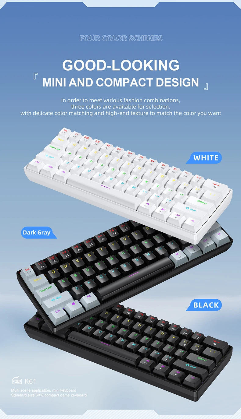60% Portable Wired Mini Mechanical Keyboard, APAYADO K61 Mini Wired Keyboard, 61 Keys Phantom RGB, Black, White, Red, Red/Blue Switch