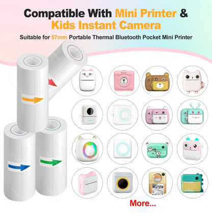 Thermal Printer Papers 57mm Color Papers for Camera Instant Print Kids Camera Printing Inkless Mini Portable Photo Printer