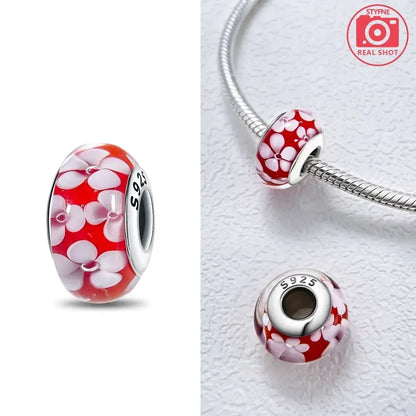 Silver 925 Colorful Flower Series Murano Glass Beads Charm Fit Original Bracelet Murano Glass DIY for Women Jewelry Gift