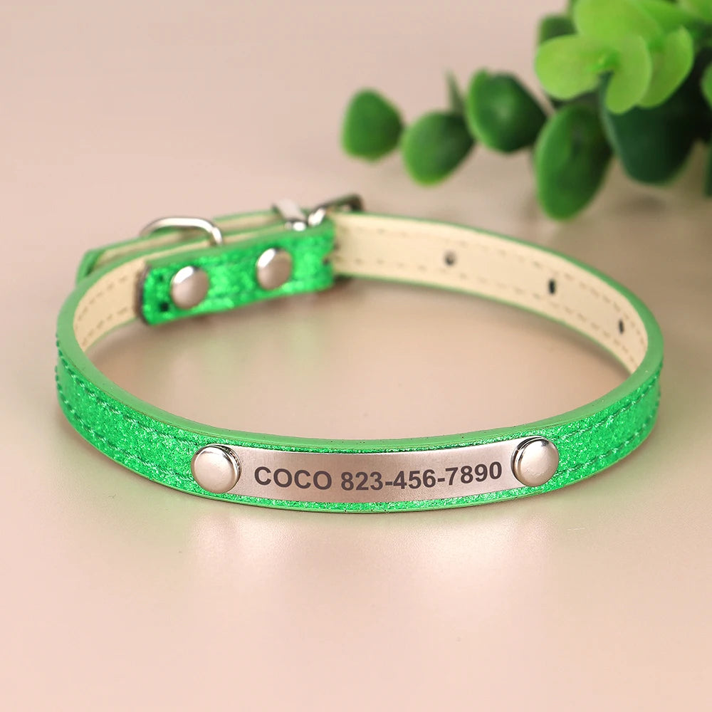 Personalized Cat Collar Bling PU Leather Cat Collars Free Custom Pet Puppy Kitten ID Necklace Adjustable for Cats Small Dogs